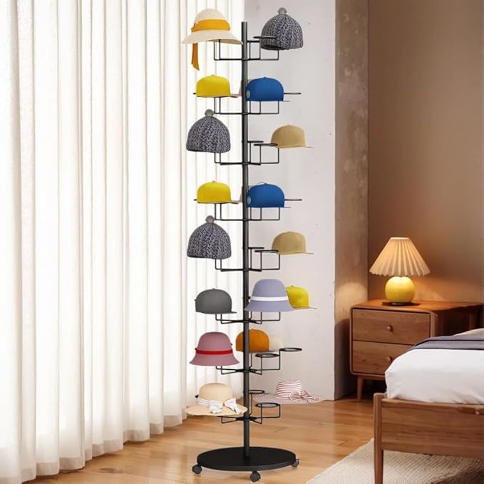 Standing Hat Rack Stand, Cowboy Hat Rack with 40 Hooks, 8 Tier Metal Hat Organizer Rack, Floor Hat Display Rack for Home Store Vendors(Black,8 Tier)