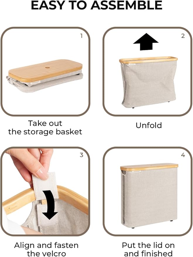 StorageWorks Large Toilet Paper Storage with Bamboo Lid, Toilet Paper Holder Basket for Up to 12 Mega or 16 Regular Size Rolls, Paper Storage Baskets for Bathroom, Light Khaki, 1 Pack