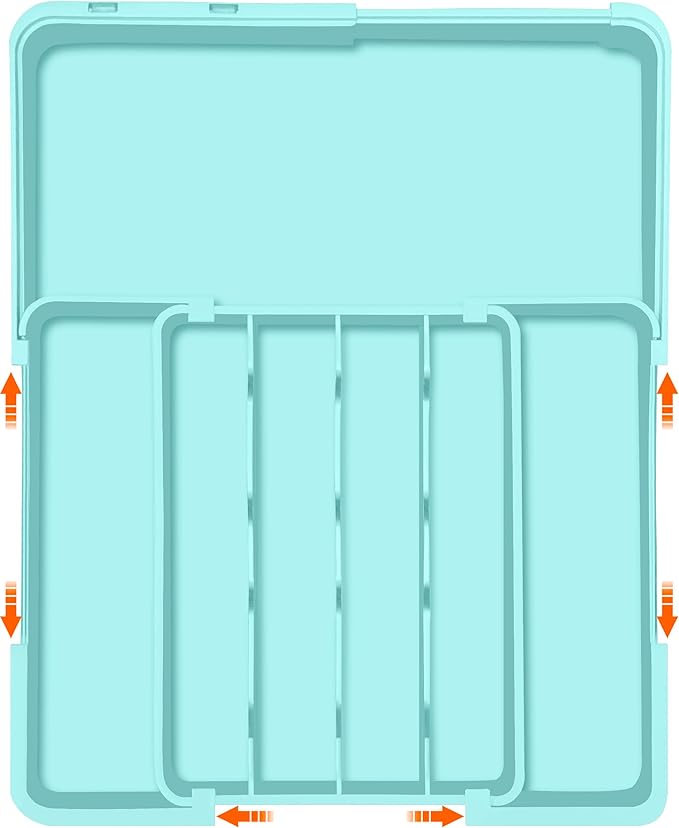 Spaclear Silverware Organizer - Expandable Silverware Drawer Organizer Adjustable Drawer Organizer, Silverware Tray for Drawer15.2"x 19" Cutlery Drawer Organizer, Kitchen Organizers Storage, Turquoise