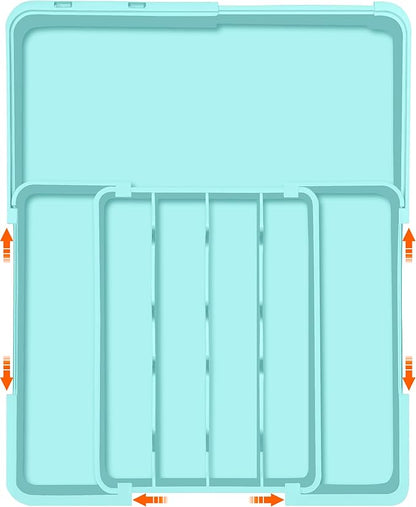 Spaclear Silverware Organizer - Expandable Silverware Drawer Organizer Adjustable Drawer Organizer, Silverware Tray for Drawer15.2"x 19" Cutlery Drawer Organizer, Kitchen Organizers Storage, Turquoise