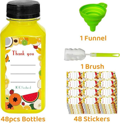 48pcs 12oz Juice bottle with caps,Plastic bottles with caps, Reusable Clear Bulk Beverage Containers for Juice, Milk and Other Beverages