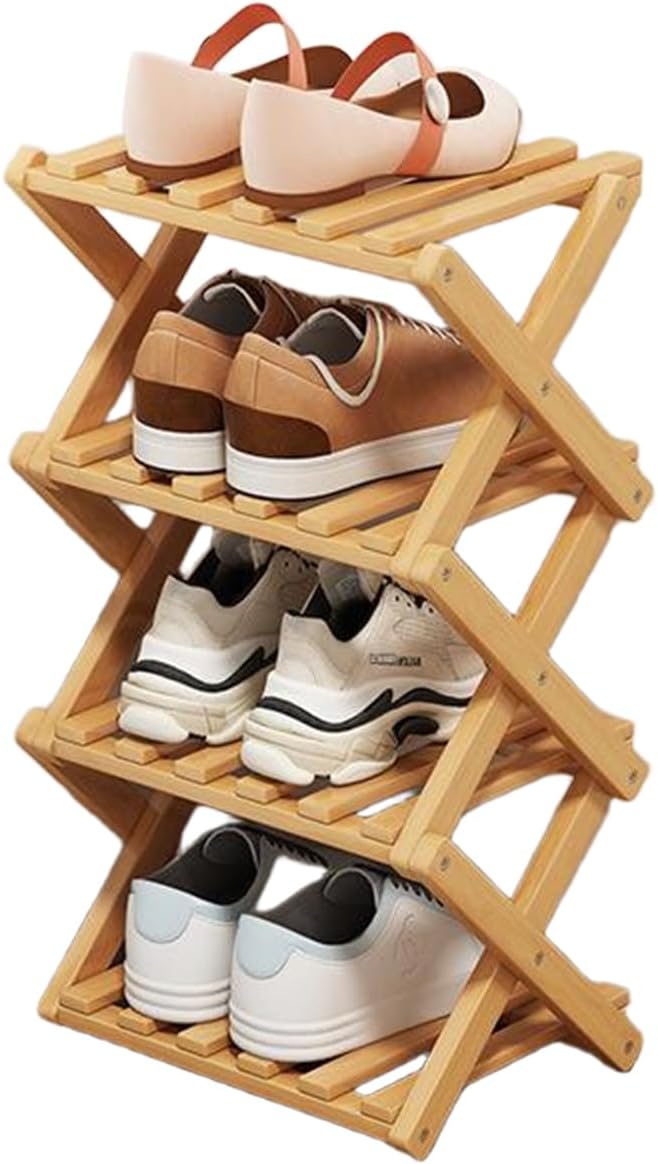 YYW Bamboo Shoe Rack for Entryway, Free Standing Shoe Racks Shelf Closet, Widen Foldable Vertical Shoe Storage Organizer for Living Room