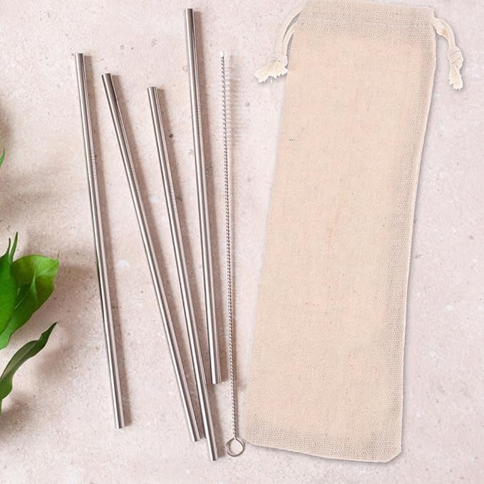 BESTonZON Straw Carrying Case Cotton Linen Pouch with Drawstring Closure Portable Organizer for Reusable Straws Forks Spoons Storage Travel Bag