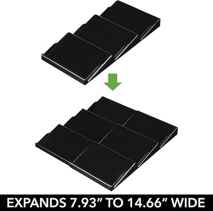 mDesign Expandable Plastic Deluxe Spice Rack, Drawer Organizer for Kitchen Cabinet Drawers, 3 Tier Slanted for Spice Jars, Food Seasoning Bottle Storage, Ligne Collection - Black