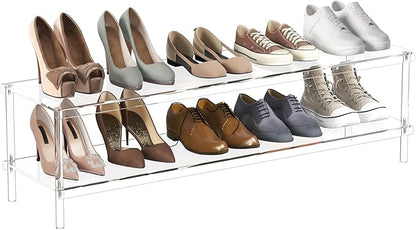 Aquiver Acrylic Long Shoe Rack - 2 Tier Shoe Organizer for Closet- Wide Shoe Shelf Clear Shoes Rack for Entryway, 42.7'' L x 11.8'' W x 12.2'' H, Easy Assembly & Clean