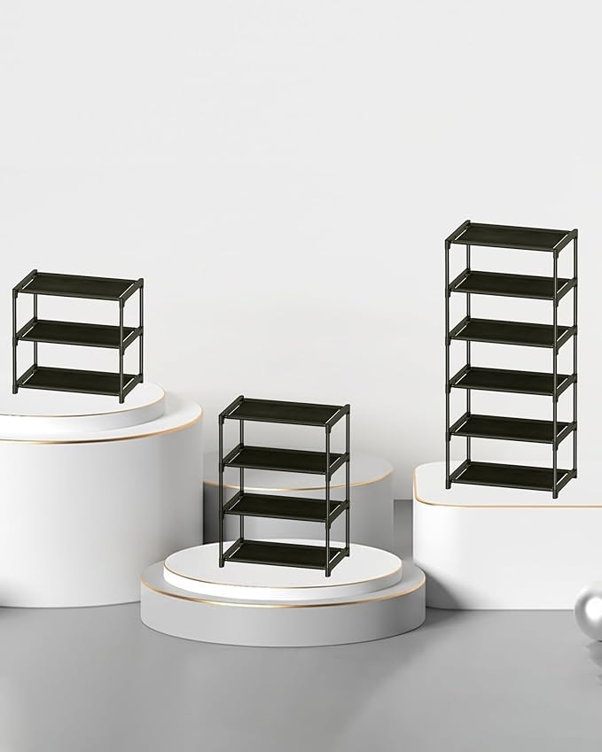 HITHIM 4 Tiers Small Shoe Rack,Narrow Stackable Shoe Shelf Organizer,Sturdy Shoe Stand, Non-Woven Fabric Metal Shoe Racks for Entryway, Doorway and Bedroom Closet