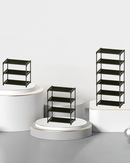 HITHIM 4 Tiers Small Shoe Rack,Narrow Stackable Shoe Shelf Organizer,Sturdy Shoe Stand, Non-Woven Fabric Metal Shoe Racks for Entryway, Doorway and Bedroom Closet