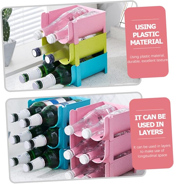 3pcs Pink Refrigerator Drink Organizer Stackable Beer Bottle Rack for Pantry Soda Can Dispenser Fridge Rack
