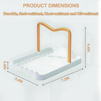 Spoon Rest with Lid Holder, Stainless Steel Lid Holder While Cooking & Organizer with Detachable Drain Tray, Anti-Rust Countertop Space Saver for Spoons, Spatulas (White Gold)