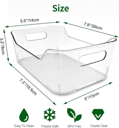 8 Pack Acrylic Pantry Storage Bins, Storage Bins for Cabinets, Clear Bins for Pantry, Cabinets, Organizing, Fridge, Kitchen (7.9” x 5.5” x 3.2”)