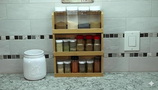 Lipper International 8840 Bamboo 3-Tier Spice Rack, 2.75-inch Depth Accommodates many Types of Spice Jars