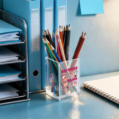 She Works Willingly With Her Hand Acrylic Cosmetic Holder, Inspirational Makeup Brush Holder Gifts, Christian Bible Verses Gifts for Cosmetologist, Bathroom Vanity Storage for Makeup Brushes