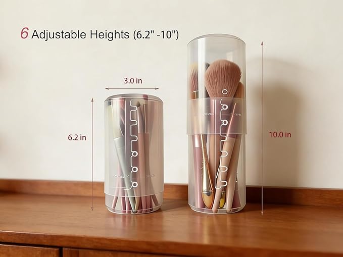 Retractable Travel Makeup Brush Holder, Clear Plastic Brush Cup with Lid, Portable Brushes Organizer for Makeup Artists | Vanity, Multi-Purpose Pen Pencil Container & Straw Holder, 2pcs