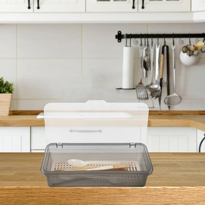 Flatware Tray With Lid And Drainer, Kitchen Utensil Organizer Cutlery Tray With Cover Tableware Utensil Holder And Cutlery Drawer Organizer