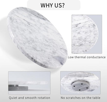 12" Mable Lazy Susan, 100% Natural Marble Round Tray with Silent Rotating, Kitchen Turntable Storage Turner Revolving Cake Leveler Spinner for Cupcake, Food, Seasoning