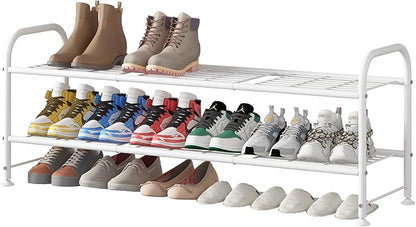 LINZINAR Shoe Rack Long 2 Tier Shoe Storage Organizer Metal Wide Shoe Shelf for Closet Entryway Bedroom 18 Paris Large Capacity, White