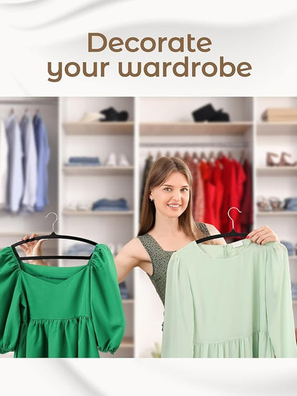 HOUSE DAY Black Velvet Hangers 60 Pack, Luxury Non Slip Felt Hangers, Space Saving Clothes Black Hanger Heavy Duty, No Shoulder Bump Focked Hanger with 360° Swivel Hook for Closet