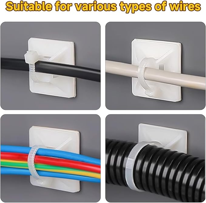 500Pcs Adhesive Zip Tie Mount, 3/4in Cable Tie Mount, Plastic Zip Tie Mounting Squares, Sturdy Zip Tie Sticky Mounting Pads for Desk Cable Organizer (White, 3/4"-500pcs)