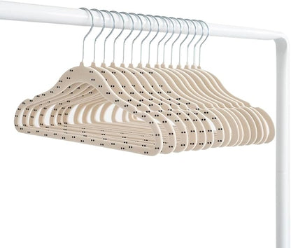 3 Sprouts Velvet Baby Hangers - Non-Slip Hangers for Infant and Toddler Clothes - Slim Space-Saving Design with Nordic Colors for Nursery - 30 Pack - Double Dot & Beige