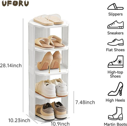 UFORU Small Shoe Rack, 5 Tier Plastic Vertical Shoe Rack for Small and Narrow Spaces, Free Standing Shoe Organizer for Closet, Entryway