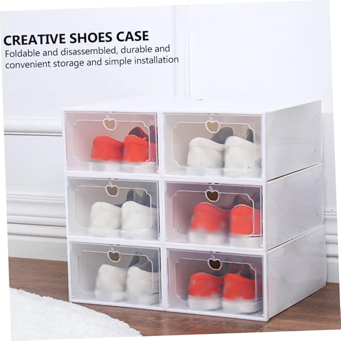 ULTECHNOVO 6Pcs Transparent Creative Shoes Box Drawer Type Storage Container Clamshell Design for Convenient Use Plastic Neat Organization for Home and Closet