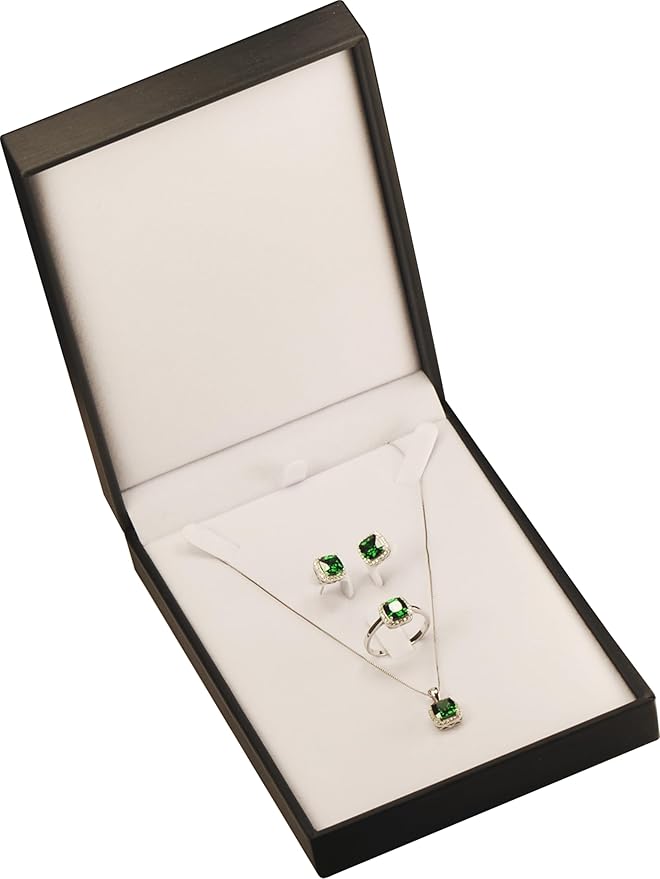 Necklace Pendant Earring and Ring Sets Gift Box for Engagement, Wedding... Luxury Soft Touch PU Leather Material Necklace Earring Jewelry Set Box Size 4.5"(W)*6.3(D)*1.57〞(H) (Black)