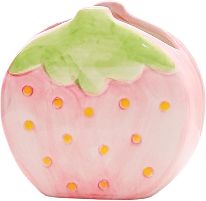 TANG SONG Ceramic Strawberry Make up Brush Holder Cosmetic Storage Box Pen and Pencil Holder Desktop Organizers (Pink)