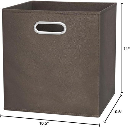 Amazon Basics Collapsible Fabric Storage Bins with Handle, Sturdy Space-Saving Cube Organizer, 10.5" x 10.5" x 11", Taupe, 6-Pack