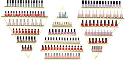 Metal Wall-Mounted Nail Polish Organizer Display Rack Cosmetic Display Case for Small Space, Vanity Bathroom (Gold)