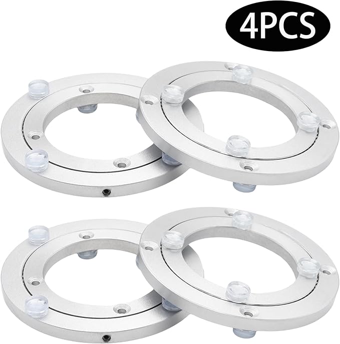 4Pcs 120mm / 4.72" Aluminum Alloy Lazy Susan Turntable Bearings, 4" Round Rotating Bearing Turntable Base(Base Only), for Kitchen Storage, Corner Shelves, Book Rack