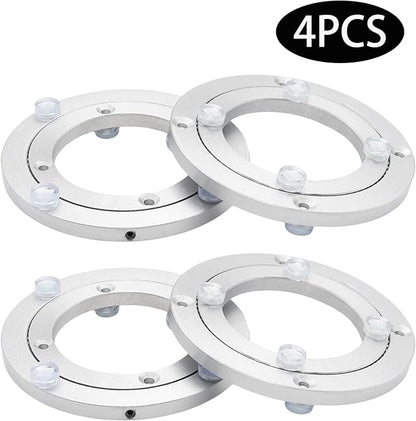 4Pcs 120mm / 4.72" Aluminum Alloy Lazy Susan Turntable Bearings, 4" Round Rotating Bearing Turntable Base(Base Only), for Kitchen Storage, Corner Shelves, Book Rack