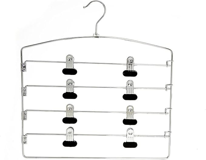 30 Pack Quality Multi Pants Hangers, Space-Saving Multi-Bar Metal Pants Hangers, Stable with Non-Slip Foam Padding, Swivel Hook for 5 Jeans Each, Suit Pants, Scarves, Towels, Trousers (Skirt, 30)
