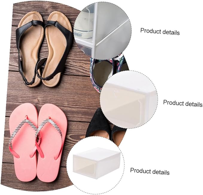INOOMP Creative Shoes Box Large Capacity Drawer-type Shoe Organizer Thickened Plastic Storage Case 6pcs Stackable Storage Boxes for Closet and Home