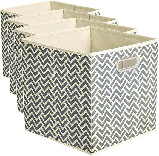 Amazon Basics Collapsible Cube Storage Organizer Bins, 24-Pack, 10.5 x 10.5 x 11 inches, Chevron Grey