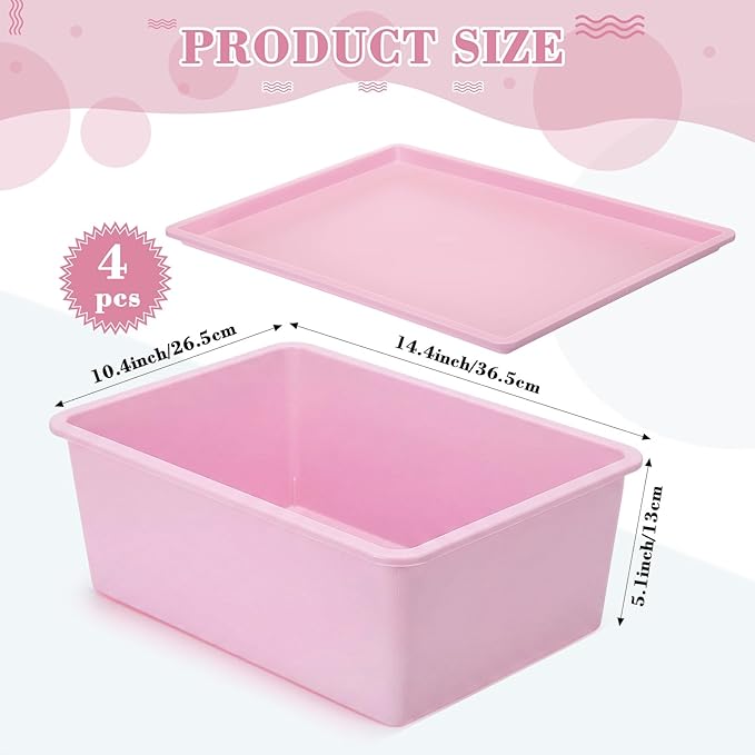 Menkxi 4 Pcs Storage Bins with Lids Plastic Stackable Containers for Organizing Shelves Christmas Ornament Box Baskets(Pink, Purple,Large)