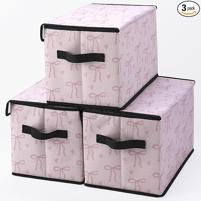 Stackable Clothes Storage Bins with Lids,Closet Organizers Fabric Cat Printing Box for Home and Office,Blanket Clothes Organizers,Under Bed Storage Containers 3 Pack.
