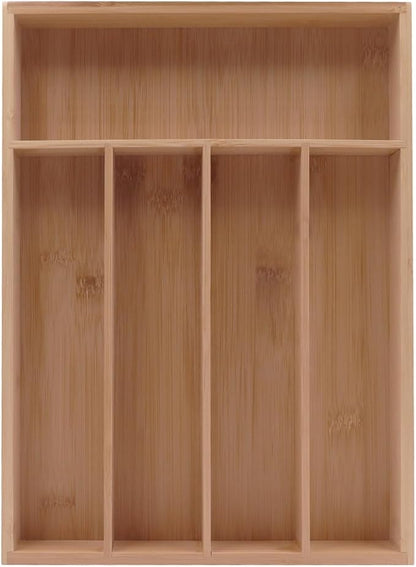 PALM NAKI Silverware Organizer Premium Bamboo Cutlery Organizer Tray - Kitchen Drawer Organizer for Silverware, Utensils - Flatware Organizers - Kitchen Organization (Natural Classic, 5 Slots)