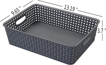 4 Packs Plastic Storage Basket Tray, Shallow Paper Basket, Gray