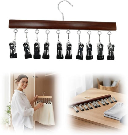 Legging Organizer for Closet, 2026 New Pants Hangers with 10 Clips, Space-Saving Clothes and Hat Storage Hook, Hanging Closet Organizer Hanger Clips for Skirts, Shorts, Trousers, Socks (Vintage)
