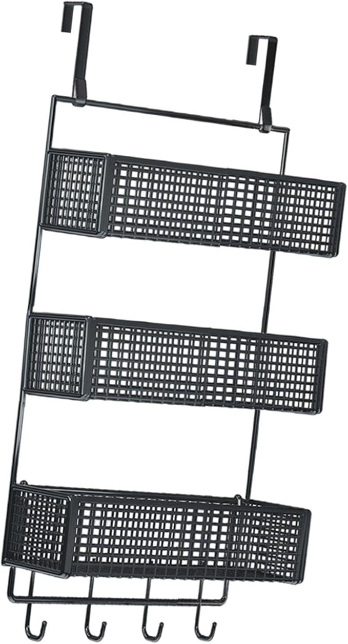 Over The Door Organizer Wall Mounted Shelf Large Capacity Seasoning Shelves Door Back Metal Wire Basket for Cabinet Bedroom, S Black