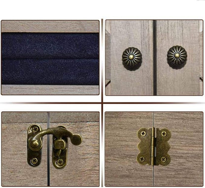 GLANT Rustic Wall Mounted Jewelry Organizer with Wooden Barndoor Decor,Wooden Wall Mount Holder,Jewelry holder for Necklaces, Earings, Bracelets, Ring Holder. Includes matching hook organizer