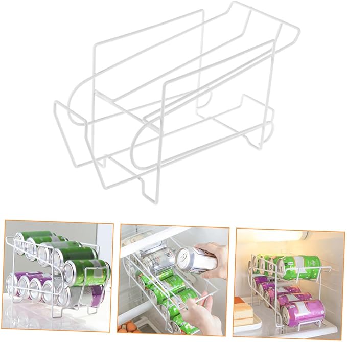 PRETYZOOM 1pc Automatic Beer Storage Rack for Refrigerator Creative Iron Can Organizer Automatic Coverage White for Kitchen Bar Office and Living Room