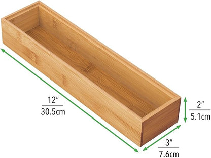mDesign Drawer Organiser – Rectangular Bamboo Kitchen Drawer Divider – Stackable Drawer Separator for Cutlery and Kitchen Utensils – Set of 4 – Natural