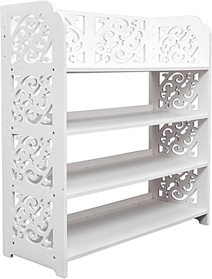 4 Tier Wood-Plastic Board Shoe Rack,Narrow Vertical Shoe Rack,Freestanding Shoe Organizer Shelf,Shoe Rack Storage Organizer,with Shelves,for Closet, Entryway, Front Door Entrance, Hallway (White)