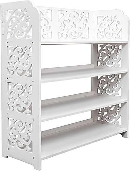 4 Tier Wood-Plastic Board Shoe Rack,Narrow Vertical Shoe Rack,Freestanding Shoe Organizer Shelf,Shoe Rack Storage Organizer,with Shelves,for Closet, Entryway, Front Door Entrance, Hallway (White)