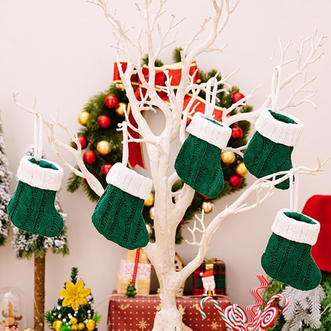10/12Pcs Christmas Silverware Holder Xmas Cutlery Dinner Table Decoration Santa Claus Snowflake Flatware Pockets (Green Stocking)