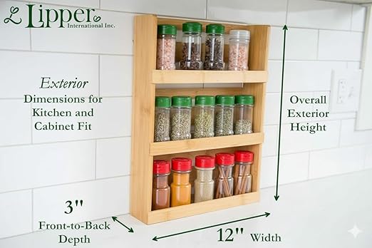 Lipper International 8840 Bamboo 3-Tier Spice Rack, 2.75-inch Depth Accommodates many Types of Spice Jars