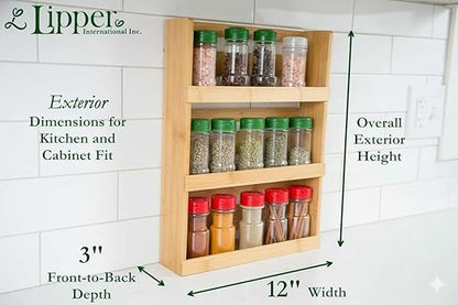 Lipper International 8840 Bamboo 3-Tier Spice Rack, 2.75-inch Depth Accommodates many Types of Spice Jars