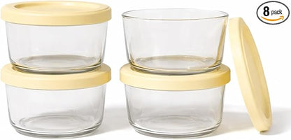 8-Piece Glass Food Storage Containers Set (4 Containers + 4 BPA-Free Lids) | 1-Cup, Leakproof | Microwave, Freezer, Oven & Dishwasher Safe | Ideal for Meal Prep & Pantry Organization, Yellow