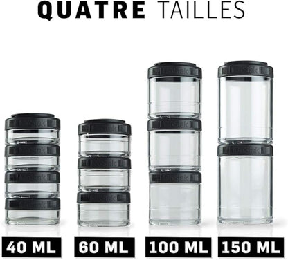 BlenderBottle GoStak Twist n' Lock Storage Jars, 40cc 4-Pak, Black